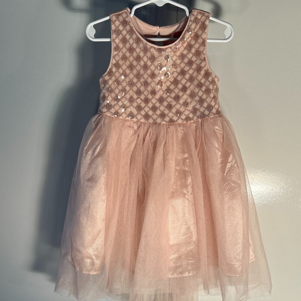Zunie SZ3T Blush Pink Sheer Overlay Sequin Tulle Dress Flower Girl Formal Dressy